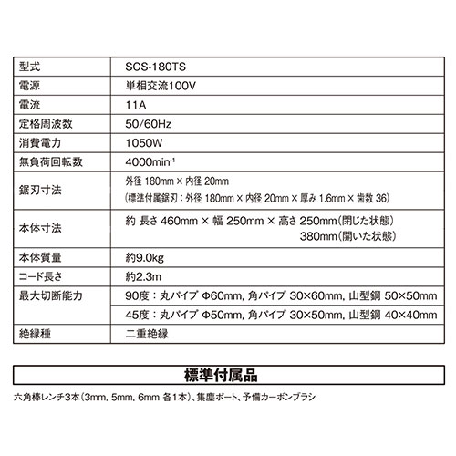 ＳＫ１１・チップソー切断機 １８０ｍｍ・SCS-180TS－電動工具・藤原産業電動工具・切断・切削：ＤＩＹツールの藤原産業株式会社